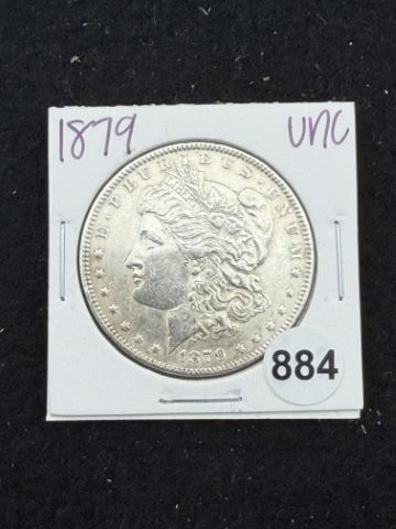 1879 UNC Morgan Silver Dollar Coin: KEY WORDS: INDIAN ARTIFACT ARTIFACTS ARROWHEAD ARROWHEADS NATIVE AMERICAN MISSISSIPPIAN QUAPAW CADDO POTTERY COINS MORGAN DOLLAR PEACE DOLLAR SILVER COINS. All coins have been Sigma tested for authent