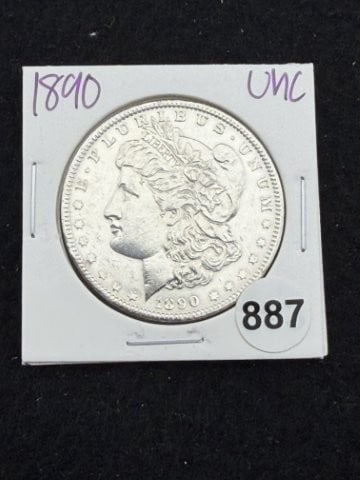 1890 UNC Morgan Silver Dollar Coin: KEY WORDS: INDIAN ARTIFACT ARTIFACTS ARROWHEAD ARROWHEADS NATIVE AMERICAN MISSISSIPPIAN QUAPAW CADDO POTTERY COINS MORGAN DOLLAR PEACE DOLLAR SILVER COINS. All coins have been Sigma tested for authent