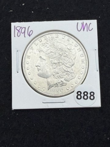 1896 UNC Morgan Silver Dollar Coin: KEY WORDS: INDIAN ARTIFACT ARTIFACTS ARROWHEAD ARROWHEADS NATIVE AMERICAN MISSISSIPPIAN QUAPAW CADDO POTTERY COINS MORGAN DOLLAR PEACE DOLLAR SILVER COINS. All coins have been Sigma tested for authent