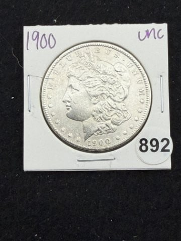 1900 UNC Morgan Silver Dollar Coin: KEY WORDS: INDIAN ARTIFACT ARTIFACTS ARROWHEAD ARROWHEADS NATIVE AMERICAN MISSISSIPPIAN QUAPAW CADDO POTTERY COINS MORGAN DOLLAR PEACE DOLLAR SILVER COINS. All coins have been Sigma tested for authent