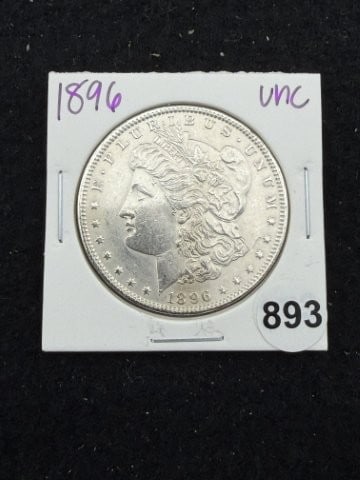1896 UNC Morgan Silver Dollar Coin: KEY WORDS: INDIAN ARTIFACT ARTIFACTS ARROWHEAD ARROWHEADS NATIVE AMERICAN MISSISSIPPIAN QUAPAW CADDO POTTERY COINS MORGAN DOLLAR PEACE DOLLAR SILVER COINS. All coins have been Sigma tested for authent