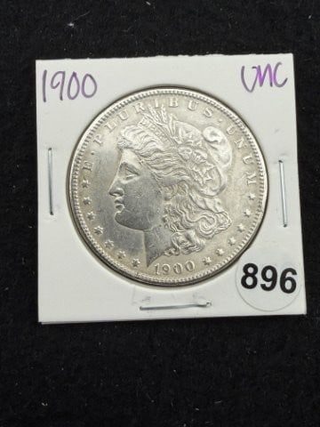 1900 UNC Morgan Silver Dollar Coin: KEY WORDS: INDIAN ARTIFACT ARTIFACTS ARROWHEAD ARROWHEADS NATIVE AMERICAN MISSISSIPPIAN QUAPAW CADDO POTTERY COINS MORGAN DOLLAR PEACE DOLLAR SILVER COINS. All coins have been Sigma tested for authent