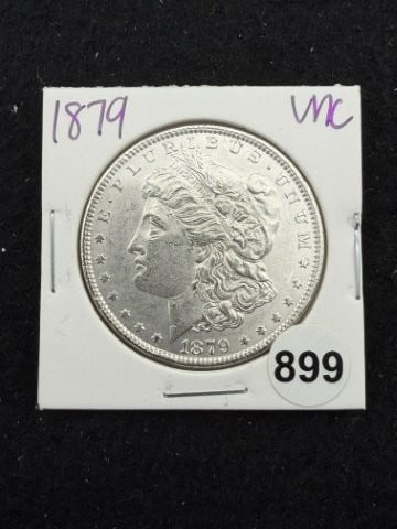 1879 UNC Morgan Silver Dollar Coin: KEY WORDS: INDIAN ARTIFACT ARTIFACTS ARROWHEAD ARROWHEADS NATIVE AMERICAN MISSISSIPPIAN QUAPAW CADDO POTTERY COINS MORGAN DOLLAR PEACE DOLLAR SILVER COINS. All coins have been Sigma tested for authent