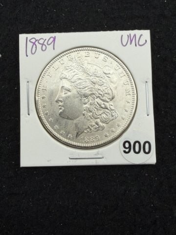 1889 UNC Morgan Silver Dollar Coin: KEY WORDS: INDIAN ARTIFACT ARTIFACTS ARROWHEAD ARROWHEADS NATIVE AMERICAN MISSISSIPPIAN QUAPAW CADDO POTTERY COINS MORGAN DOLLAR PEACE DOLLAR SILVER COINS. All coins have been Sigma tested for authent