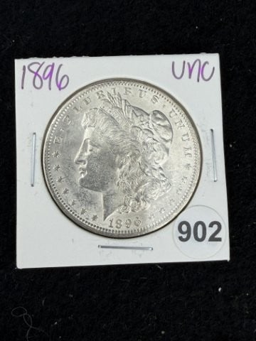 1896 UNC Morgan Silver Dollar Coin: KEY WORDS: INDIAN ARTIFACT ARTIFACTS ARROWHEAD ARROWHEADS NATIVE AMERICAN MISSISSIPPIAN QUAPAW CADDO POTTERY COINS MORGAN DOLLAR PEACE DOLLAR SILVER COINS. All coins have been Sigma tested for authent