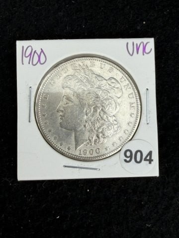 1900 UNC Morgan Silver Dollar Coin: KEY WORDS: INDIAN ARTIFACT ARTIFACTS ARROWHEAD ARROWHEADS NATIVE AMERICAN MISSISSIPPIAN QUAPAW CADDO POTTERY COINS MORGAN DOLLAR PEACE DOLLAR SILVER COINS. All coins have been Sigma tested for