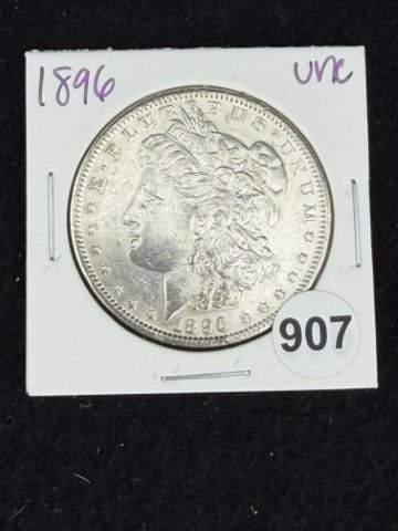 1896 UNC Morgan Silver Dollar Coin: KEY WORDS: INDIAN ARTIFACT ARTIFACTS ARROWHEAD ARROWHEADS NATIVE AMERICAN MISSISSIPPIAN QUAPAW CADDO POTTERY COINS MORGAN DOLLAR PEACE DOLLAR SILVER COINS. All coins have been Sigma tested for