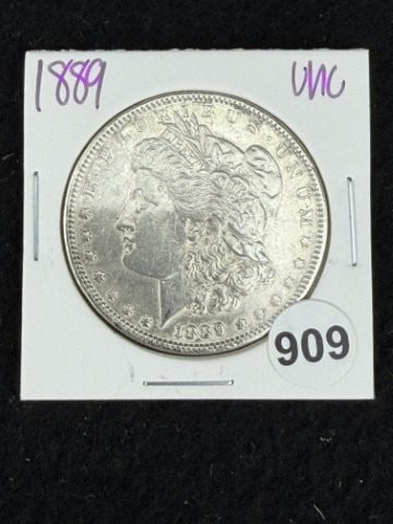 1889 UNC Morgan Silver Dollar Coin: KEY WORDS: INDIAN ARTIFACT ARTIFACTS ARROWHEAD ARROWHEADS NATIVE AMERICAN MISSISSIPPIAN QUAPAW CADDO POTTERY COINS MORGAN DOLLAR PEACE DOLLAR SILVER COINS. All coins have been Sigma tested for