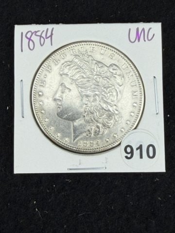 1884 UNC Morgan Silver Dollar Coin: KEY WORDS: INDIAN ARTIFACT ARTIFACTS ARROWHEAD ARROWHEADS NATIVE AMERICAN MISSISSIPPIAN QUAPAW CADDO POTTERY COINS MORGAN DOLLAR PEACE DOLLAR SILVER COINS. All coins have been Sigma tested for
