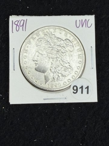 1891 UNC Morgan Silver Dollar Coin: KEY WORDS: INDIAN ARTIFACT ARTIFACTS ARROWHEAD ARROWHEADS NATIVE AMERICAN MISSISSIPPIAN QUAPAW CADDO POTTERY COINS MORGAN DOLLAR PEACE DOLLAR SILVER COINS. All coins have been Sigma tested for authent