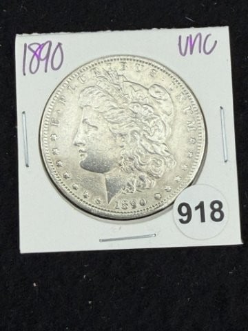 1890 UNC Morgan Silver Dollar Coin: KEY WORDS: INDIAN ARTIFACT ARTIFACTS ARROWHEAD ARROWHEADS NATIVE AMERICAN MISSISSIPPIAN QUAPAW CADDO POTTERY COINS MORGAN DOLLAR PEACE DOLLAR SILVER COINS. All coins have been Sigma tested for authent