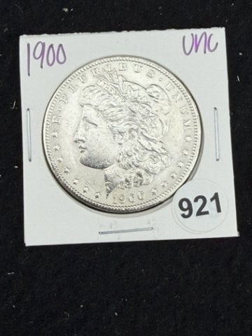 1900 UNC Morgan Silver Dollar Coin: KEY WORDS: INDIAN ARTIFACT ARTIFACTS ARROWHEAD ARROWHEADS NATIVE AMERICAN MISSISSIPPIAN QUAPAW CADDO POTTERY COINS MORGAN DOLLAR PEACE DOLLAR SILVER COINS. All coins have been Sigma tested for authent