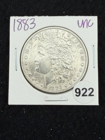 1883 UNC Morgan Silver Dollar Coin: KEY WORDS: INDIAN ARTIFACT ARTIFACTS ARROWHEAD ARROWHEADS NATIVE AMERICAN MISSISSIPPIAN QUAPAW CADDO POTTERY COINS MORGAN DOLLAR PEACE DOLLAR SILVER COINS. All coins have been Sigma tested for authent