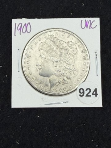 1900 UNC Morgan Silver Dollar Coin: KEY WORDS: INDIAN ARTIFACT ARTIFACTS ARROWHEAD ARROWHEADS NATIVE AMERICAN MISSISSIPPIAN QUAPAW CADDO POTTERY COINS MORGAN DOLLAR PEACE DOLLAR SILVER COINS. All coins have been Sigma tested for