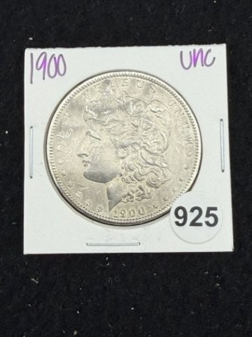 1900 UNC Morgan Silver Dollar Coin: KEY WORDS: INDIAN ARTIFACT ARTIFACTS ARROWHEAD ARROWHEADS NATIVE AMERICAN MISSISSIPPIAN QUAPAW CADDO POTTERY COINS MORGAN DOLLAR PEACE DOLLAR SILVER COINS. All coins have been Sigma tested for authent