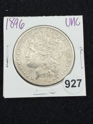 1896 UNC Morgan Silver Dollar Coin: KEY WORDS: INDIAN ARTIFACT ARTIFACTS ARROWHEAD ARROWHEADS NATIVE AMERICAN MISSISSIPPIAN QUAPAW CADDO POTTERY COINS MORGAN DOLLAR PEACE DOLLAR SILVER COINS. All coins have been Sigma tested for authent
