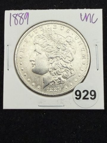 1889 UNC Morgan Silver Dollar Coin: KEY WORDS: INDIAN ARTIFACT ARTIFACTS ARROWHEAD ARROWHEADS NATIVE AMERICAN MISSISSIPPIAN QUAPAW CADDO POTTERY COINS MORGAN DOLLAR PEACE DOLLAR SILVER COINS. All coins have been Sigma tested for authent