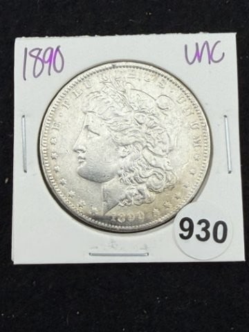 1890 UNC Morgan Silver Dollar Coin: KEY WORDS: INDIAN ARTIFACT ARTIFACTS ARROWHEAD ARROWHEADS NATIVE AMERICAN MISSISSIPPIAN QUAPAW CADDO POTTERY COINS MORGAN DOLLAR PEACE DOLLAR SILVER COINS. All coins have been Sigma tested for authent