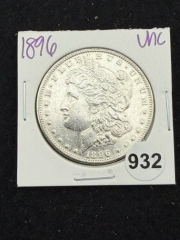 1896 UNC Morgan Silver Dollar Coin: KEY WORDS: INDIAN ARTIFACT ARTIFACTS ARROWHEAD ARROWHEADS NATIVE AMERICAN MISSISSIPPIAN QUAPAW CADDO POTTERY COINS MORGAN DOLLAR PEACE DOLLAR SILVER COINS. All coins have been Sigma tested for authent