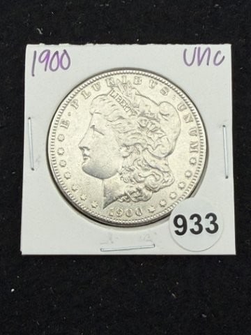 1900 UNC Morgan Silver Dollar Coin: KEY WORDS: INDIAN ARTIFACT ARTIFACTS ARROWHEAD ARROWHEADS NATIVE AMERICAN MISSISSIPPIAN QUAPAW CADDO POTTERY COINS MORGAN DOLLAR PEACE DOLLAR SILVER COINS. All coins have been Sigma tested for authent