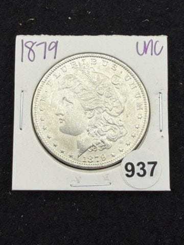 1879 UNC Morgan Silver Dollar Coin: KEY WORDS: INDIAN ARTIFACT ARTIFACTS ARROWHEAD ARROWHEADS NATIVE AMERICAN MISSISSIPPIAN QUAPAW CADDO POTTERY COINS MORGAN DOLLAR PEACE DOLLAR SILVER COINS. All coins have been Sigma tested for authent
