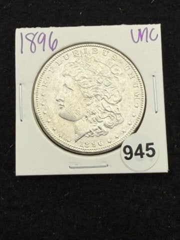 1896 UNC Morgan Silver Dollar Coin: KEY WORDS: INDIAN ARTIFACT ARTIFACTS ARROWHEAD ARROWHEADS NATIVE AMERICAN MISSISSIPPIAN QUAPAW CADDO POTTERY COINS MORGAN DOLLAR PEACE DOLLAR SILVER COINS. All coins have been Sigma tested for authent