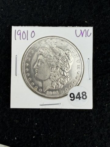 1901 O UNC Morgan Silver Dollar Coin: KEY WORDS: INDIAN ARTIFACT ARTIFACTS ARROWHEAD ARROWHEADS NATIVE AMERICAN MISSISSIPPIAN QUAPAW CADDO POTTERY COINS MORGAN DOLLAR PEACE DOLLAR SILVER COINS. All coins have been Sigma tested for authent