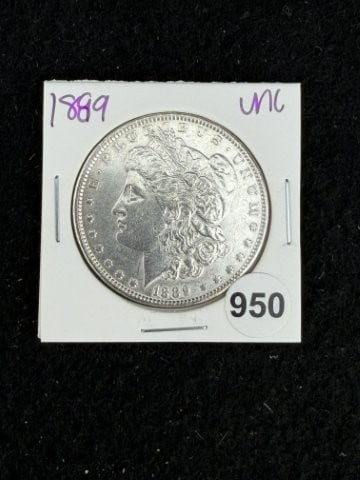 1889 UNC Morgan Silver Dollar Coin: KEY WORDS: INDIAN ARTIFACT ARTIFACTS ARROWHEAD ARROWHEADS NATIVE AMERICAN MISSISSIPPIAN QUAPAW CADDO POTTERY COINS MORGAN DOLLAR PEACE DOLLAR SILVER COINS. All coins have been Sigma tested for authent