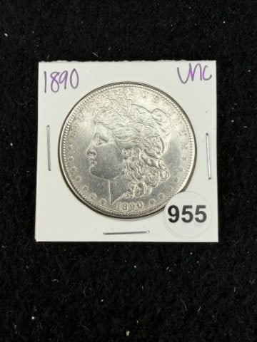 1890 UNC Morgan Silver Dollar Coin: KEY WORDS: INDIAN ARTIFACT ARTIFACTS ARROWHEAD ARROWHEADS NATIVE AMERICAN MISSISSIPPIAN QUAPAW CADDO POTTERY COINS MORGAN DOLLAR PEACE DOLLAR SILVER COINS. All coins have been Sigma tested for authent