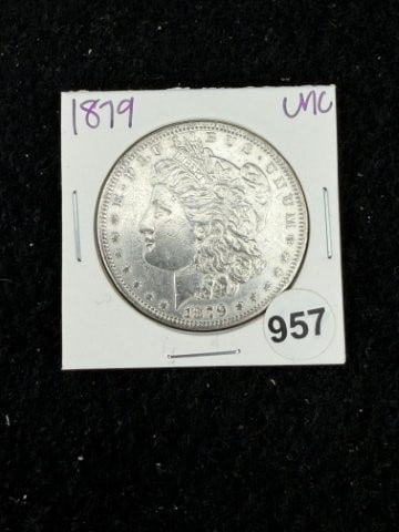 1879 UNC Morgan Silver Dollar Coin: KEY WORDS: INDIAN ARTIFACT ARTIFACTS ARROWHEAD ARROWHEADS NATIVE AMERICAN MISSISSIPPIAN QUAPAW CADDO POTTERY COINS MORGAN DOLLAR PEACE DOLLAR SILVER COINS. All coins have been Sigma tested for authent