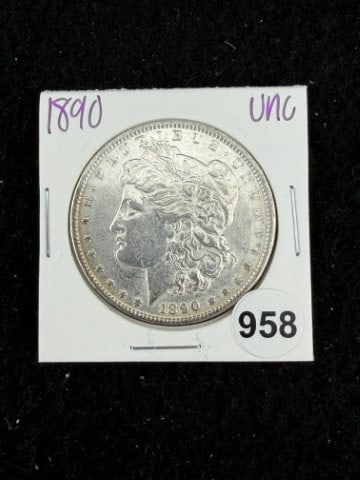 1890 UNC Morgan Silver Dollar Coin: KEY WORDS: INDIAN ARTIFACT ARTIFACTS ARROWHEAD ARROWHEADS NATIVE AMERICAN MISSISSIPPIAN QUAPAW CADDO POTTERY COINS MORGAN DOLLAR PEACE DOLLAR SILVER COINS. All coins have been Sigma tested for authent
