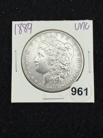 1889 UNC Morgan Silver Dollar Coin: KEY WORDS: INDIAN ARTIFACT ARTIFACTS ARROWHEAD ARROWHEADS NATIVE AMERICAN MISSISSIPPIAN QUAPAW CADDO POTTERY COINS MORGAN DOLLAR PEACE DOLLAR SILVER COINS. All coins have been Sigma tested for authent