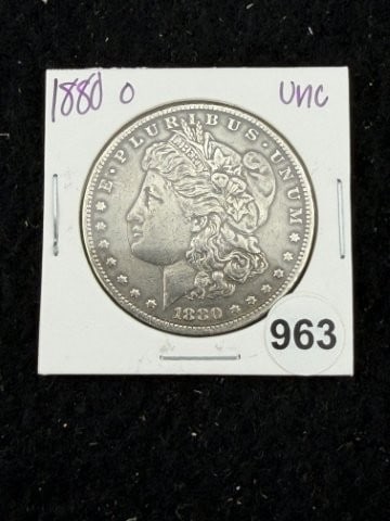 1880 O UNC Morgan Silver Dollar Coin: KEY WORDS: INDIAN ARTIFACT ARTIFACTS ARROWHEAD ARROWHEADS NATIVE AMERICAN MISSISSIPPIAN QUAPAW CADDO POTTERY COINS MORGAN DOLLAR PEACE DOLLAR SILVER COINS. All coins have been Sigma tested for authent