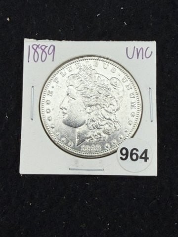 1889 UNC Morgan Silver Dollar Coin: KEY WORDS: INDIAN ARTIFACT ARTIFACTS ARROWHEAD ARROWHEADS NATIVE AMERICAN MISSISSIPPIAN QUAPAW CADDO POTTERY COINS MORGAN DOLLAR PEACE DOLLAR SILVER COINS. All coins have been Sigma tested for authent