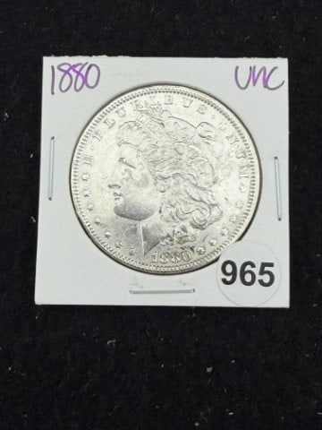 1880 UNC Morgan Silver Dollar Coin: KEY WORDS: INDIAN ARTIFACT ARTIFACTS ARROWHEAD ARROWHEADS NATIVE AMERICAN MISSISSIPPIAN QUAPAW CADDO POTTERY COINS MORGAN DOLLAR PEACE DOLLAR SILVER COINS. All coins have been Sigma tested for authent
