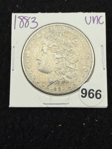 1883 UNC Morgan Silver Dollar Coin: KEY WORDS: INDIAN ARTIFACT ARTIFACTS ARROWHEAD ARROWHEADS NATIVE AMERICAN MISSISSIPPIAN QUAPAW CADDO POTTERY COINS MORGAN DOLLAR PEACE DOLLAR SILVER COINS. All coins have been Sigma tested for authent