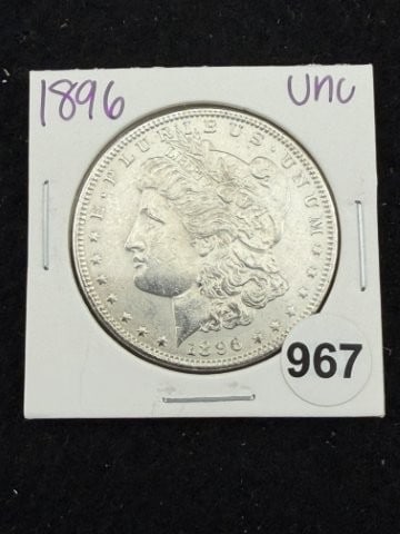 1896 UNC Morgan Silver Dollar Coin: KEY WORDS: INDIAN ARTIFACT ARTIFACTS ARROWHEAD ARROWHEADS NATIVE AMERICAN MISSISSIPPIAN QUAPAW CADDO POTTERY COINS MORGAN DOLLAR PEACE DOLLAR SILVER COINS. All coins have been Sigma tested for authent
