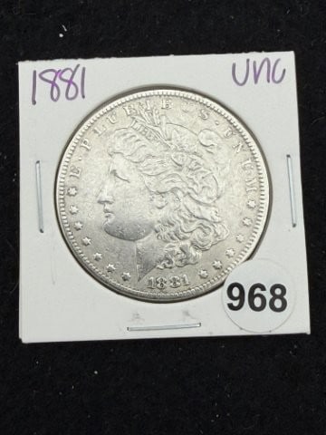 1881 UNC Morgan Silver Dollar Coin: KEY WORDS: INDIAN ARTIFACT ARTIFACTS ARROWHEAD ARROWHEADS NATIVE AMERICAN MISSISSIPPIAN QUAPAW CADDO POTTERY COINS MORGAN DOLLAR PEACE DOLLAR SILVER COINS. All coins have been Sigma tested for authent