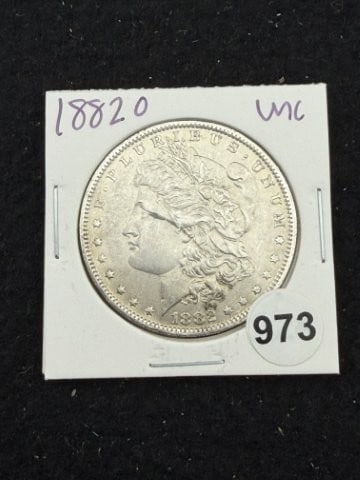 1882 O UNC Morgan Silver Dollar Coin: KEY WORDS: INDIAN ARTIFACT ARTIFACTS ARROWHEAD ARROWHEADS NATIVE AMERICAN MISSISSIPPIAN QUAPAW CADDO POTTERY COINS MORGAN DOLLAR PEACE DOLLAR SILVER COINS. All coins have been Sigma tested for authent