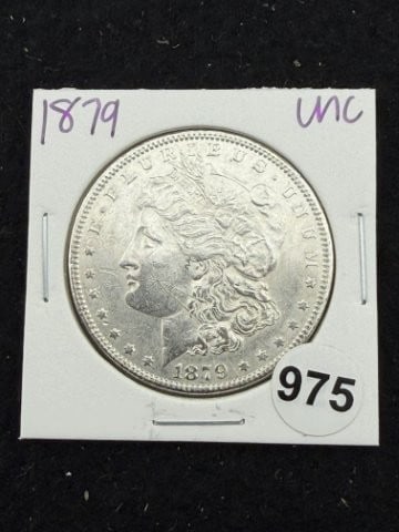 1879 UNC Morgan Silver Dollar Coin: KEY WORDS: INDIAN ARTIFACT ARTIFACTS ARROWHEAD ARROWHEADS NATIVE AMERICAN MISSISSIPPIAN QUAPAW CADDO POTTERY COINS MORGAN DOLLAR PEACE DOLLAR SILVER COINS. All coins have been Sigma tested for authent