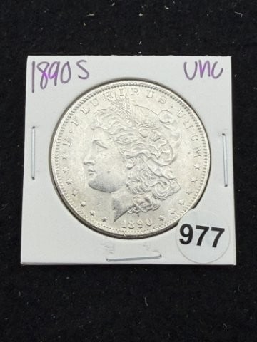 1890 S UNC Morgan Silver Dollar Coin: KEY WORDS: INDIAN ARTIFACT ARTIFACTS ARROWHEAD ARROWHEADS NATIVE AMERICAN MISSISSIPPIAN QUAPAW CADDO POTTERY COINS MORGAN DOLLAR PEACE DOLLAR SILVER COINS. All coins have been Sigma tested for authent