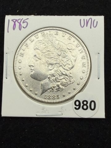 1885 UNC Morgan Silver Dollar Coin: KEY WORDS: INDIAN ARTIFACT ARTIFACTS ARROWHEAD ARROWHEADS NATIVE AMERICAN MISSISSIPPIAN QUAPAW CADDO POTTERY COINS MORGAN DOLLAR PEACE DOLLAR SILVER COINS. All coins have been Sigma tested for authent