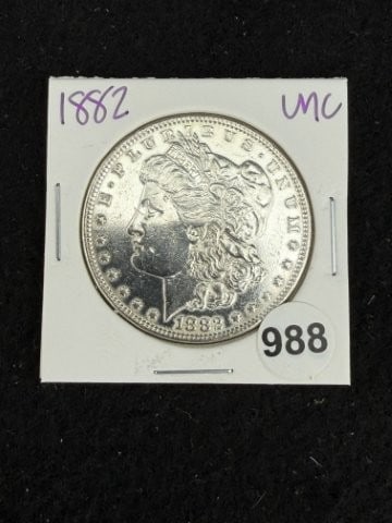 1882 UNC Morgan Silver Dollar Coin: KEY WORDS: INDIAN ARTIFACT ARTIFACTS ARROWHEAD ARROWHEADS NATIVE AMERICAN MISSISSIPPIAN QUAPAW CADDO POTTERY COINS MORGAN DOLLAR PEACE DOLLAR SILVER COINS. All coins have been Sigma tested for authent