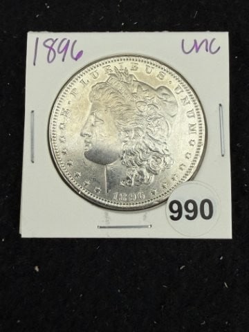 1896 UNC Morgan Silver Dollar Coin: KEY WORDS: INDIAN ARTIFACT ARTIFACTS ARROWHEAD ARROWHEADS NATIVE AMERICAN MISSISSIPPIAN QUAPAW CADDO POTTERY COINS MORGAN DOLLAR PEACE DOLLAR SILVER COINS. All coins have been Sigma tested for authent