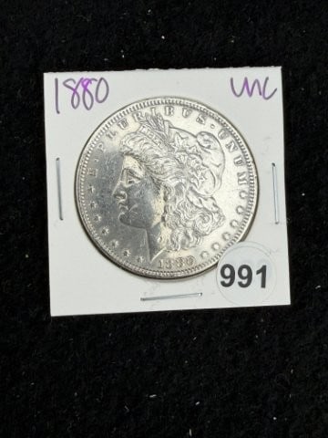 1880 UNC Morgan Silver Dollar Coin: KEY WORDS: INDIAN ARTIFACT ARTIFACTS ARROWHEAD ARROWHEADS NATIVE AMERICAN MISSISSIPPIAN QUAPAW CADDO POTTERY COINS MORGAN DOLLAR PEACE DOLLAR SILVER COINS. All coins have been Sigma tested for authent