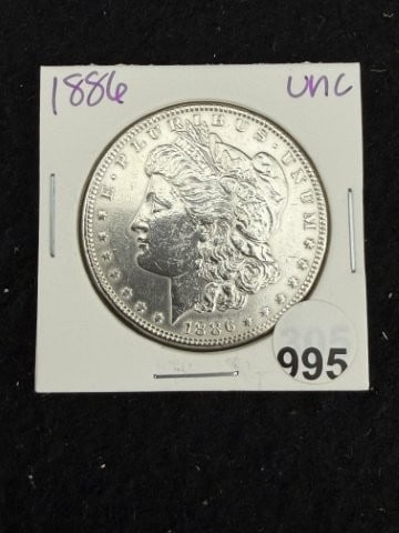 1886 UNC Morgan Silver Dollar Coin: KEY WORDS: INDIAN ARTIFACT ARTIFACTS ARROWHEAD ARROWHEADS NATIVE AMERICAN MISSISSIPPIAN QUAPAW CADDO POTTERY COINS MORGAN DOLLAR PEACE DOLLAR SILVER COINS. All coins have been Sigma tested for authent