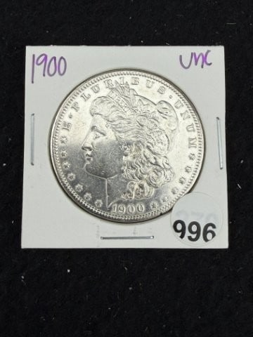 1900 UNC Morgan Silver Dollar Coin: KEY WORDS: INDIAN ARTIFACT ARTIFACTS ARROWHEAD ARROWHEADS NATIVE AMERICAN MISSISSIPPIAN QUAPAW CADDO POTTERY COINS MORGAN DOLLAR PEACE DOLLAR SILVER COINS. All coins have been Sigma tested for authent