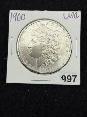 1900 UNC Morgan Silver Dollar Coin: KEY WORDS: INDIAN ARTIFACT ARTIFACTS ARROWHEAD ARROWHEADS NATIVE AMERICAN MISSISSIPPIAN QUAPAW CADDO POTTERY COINS MORGAN DOLLAR PEACE DOLLAR SILVER COINS. All coins have been Sigma tested for authent