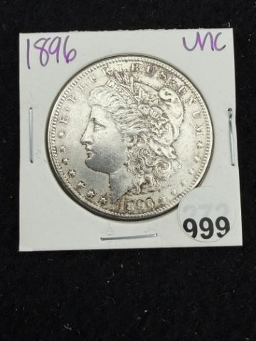 1896 UNC Morgan Silver Dollar Coin: KEY WORDS: INDIAN ARTIFACT ARTIFACTS ARROWHEAD ARROWHEADS NATIVE AMERICAN MISSISSIPPIAN QUAPAW CADDO POTTERY COINS MORGAN DOLLAR PEACE DOLLAR SILVER COINS. All coins have been Sigma tested for authent