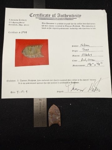 Folsom with Thomas Mathews COA from Texas Indian Artifact Arrowhead (1 of 6)